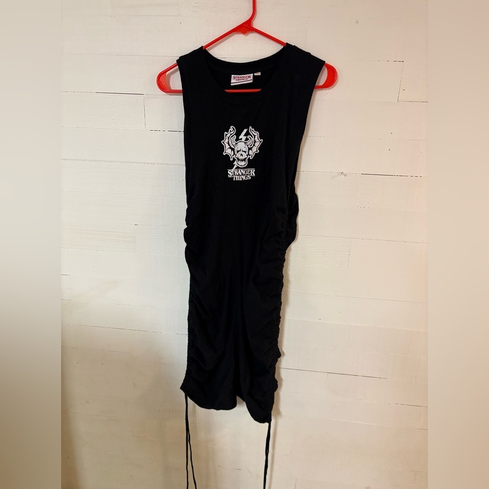 Stranger Things Skull Graphic Ruched Dress Size Large Black
